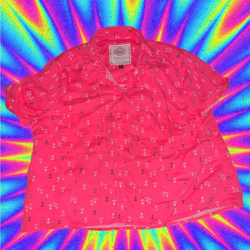 Hot pink anchor button up